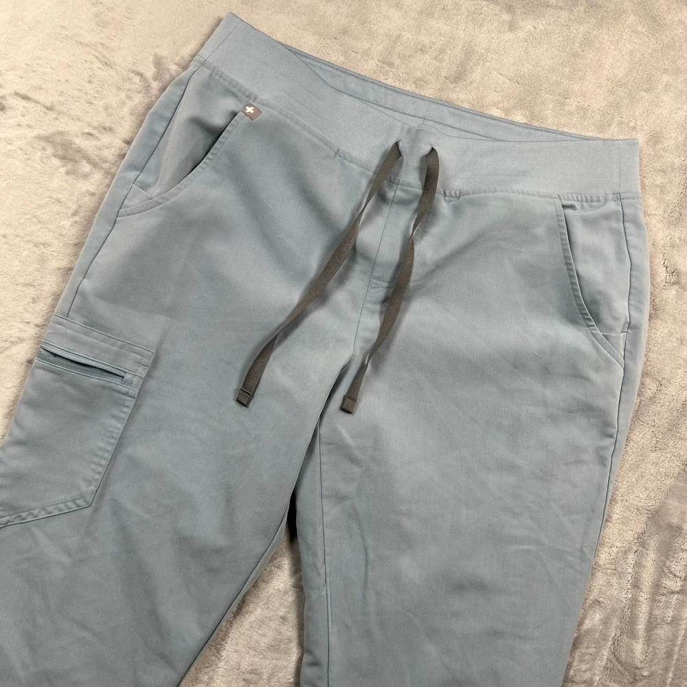FIGS Zamora Jogger Scrub Pants Mens 32 Light Blue Cargo Pockets Drawstring